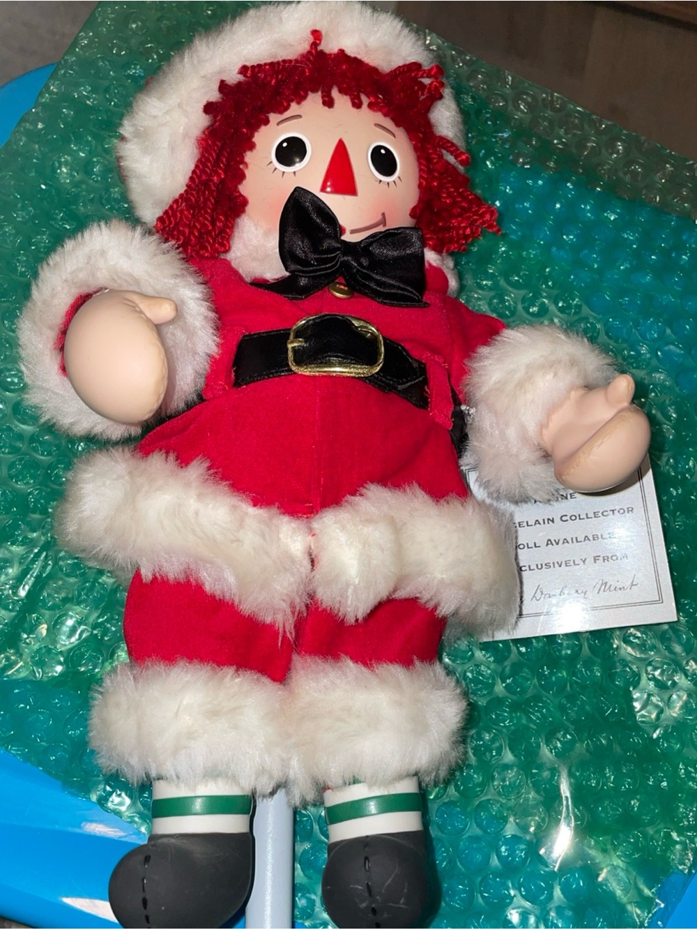 Danbury Mint Christmas Raggedy Andy Santa Doll Porcelain Ceramic Figurine